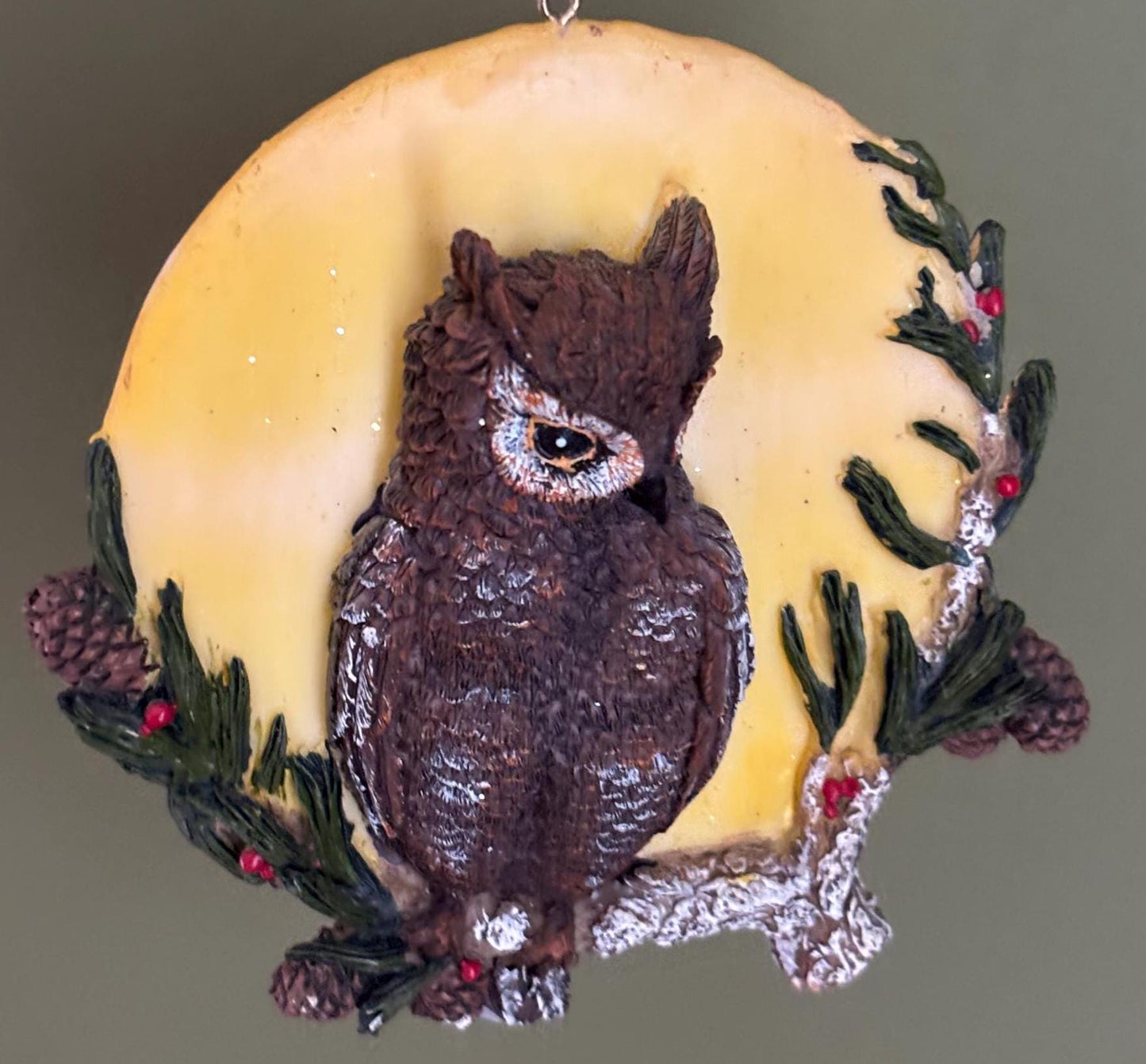 Vintage Owl Ornament Three Dimensional Owl Figurine Moon Background Lover Antiques and Vintage