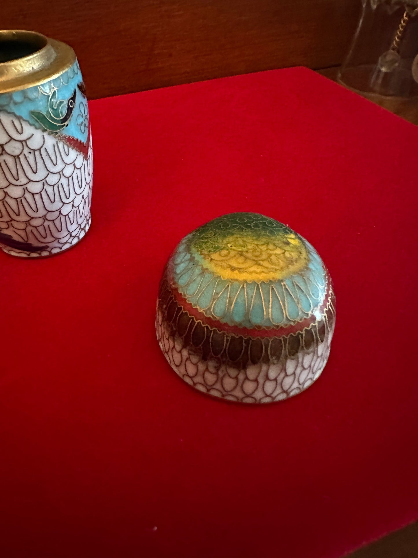 Vintage Cloisonné Enamel Owl Trinket Box with Brass Base