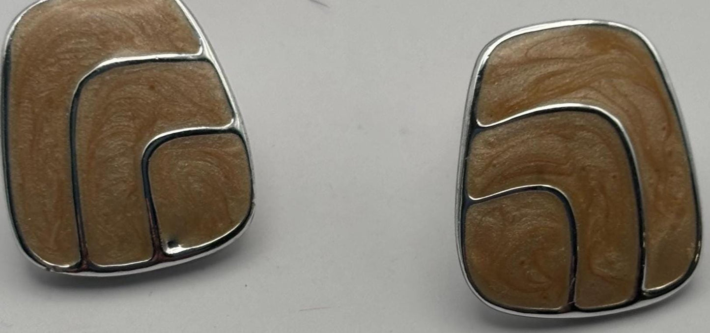 Vintage Mustard Silver Enamel Earrings Lover Antiques and Vintage