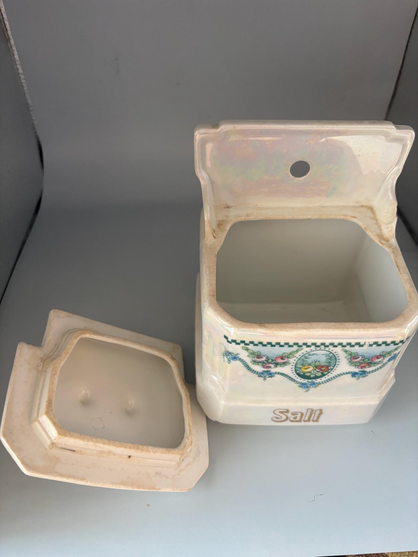 Mepoco Germany Lusterware Salt Box, Lover Antiques and Vintage