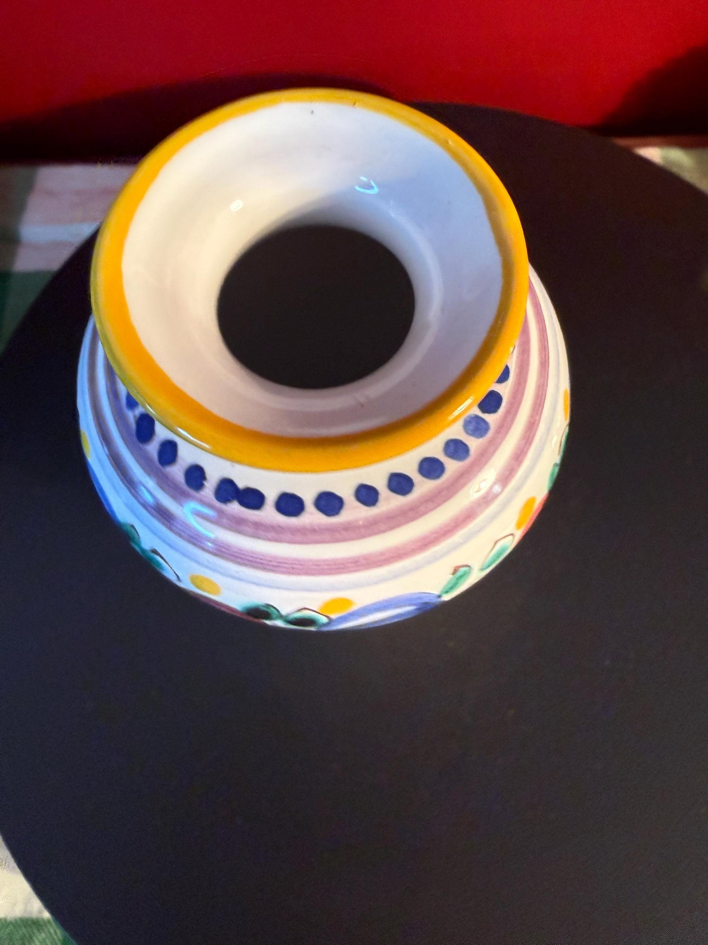 Vintage Modra Slovak Folk Art Mini Vase: Hand-Painted Majolika Pottery, 3 Inch Cream Yellow Blue