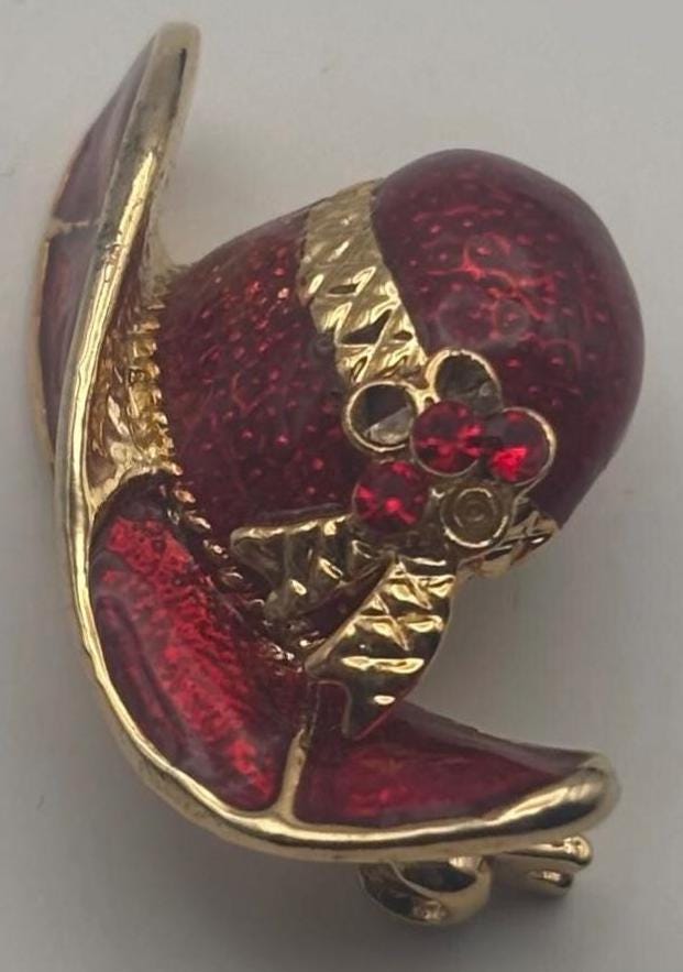 Vintage Red Hat Enamel Pin Brooch Lover Antique and Vintage