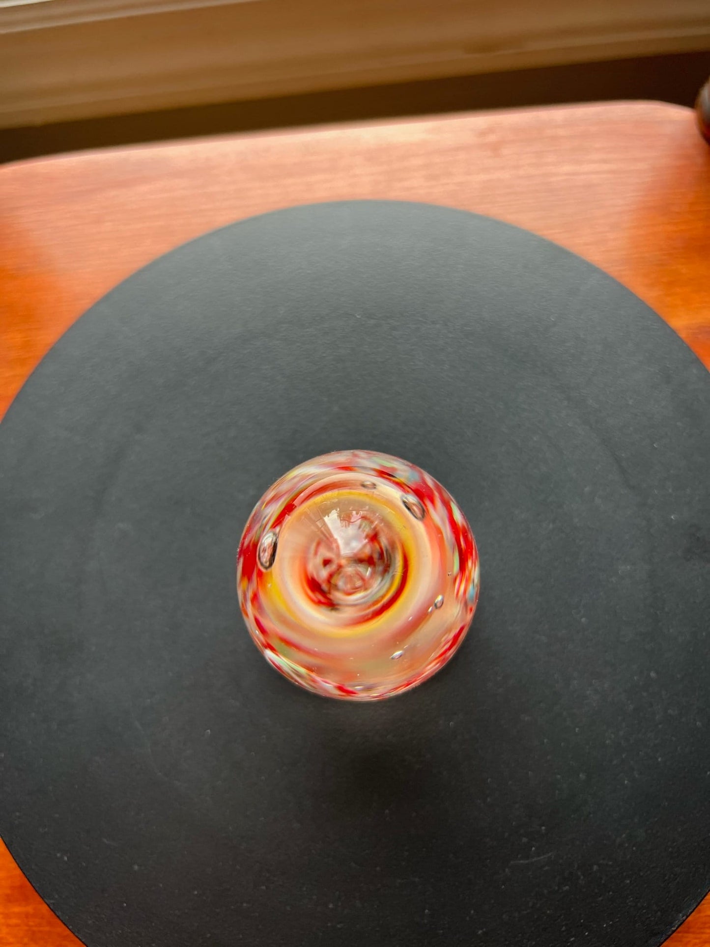 Vintage Red Art Glass Paperweight: Controlled Bubble Egg Shape
