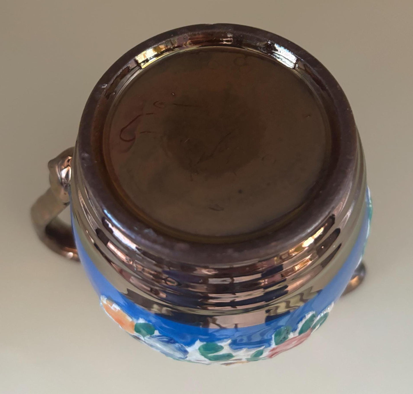 Antique Stafforshire Hand Painted Copper Lustreware Milk Jug Mini Pitcher Circa 1880’s Lover Antiques and Vintage