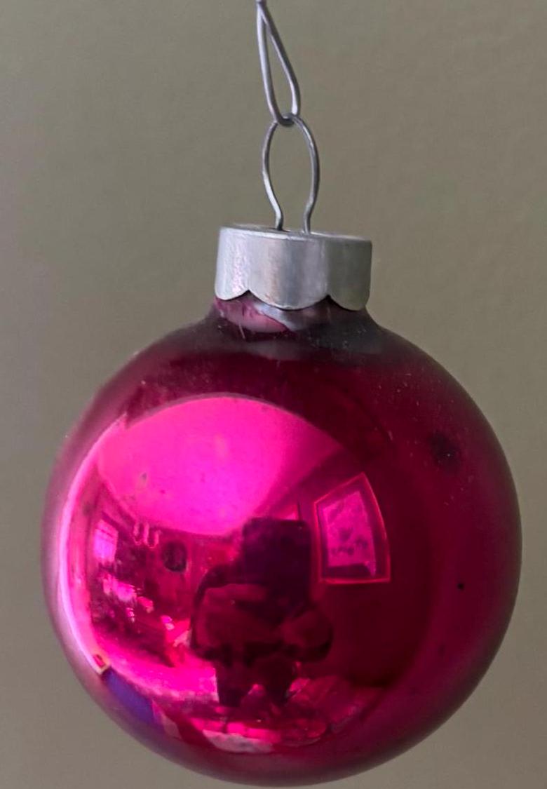 Vintage Pink Shiny Brite Striped Ball Ornament Circle Circa 1940’s Lover Antiques and Vintage