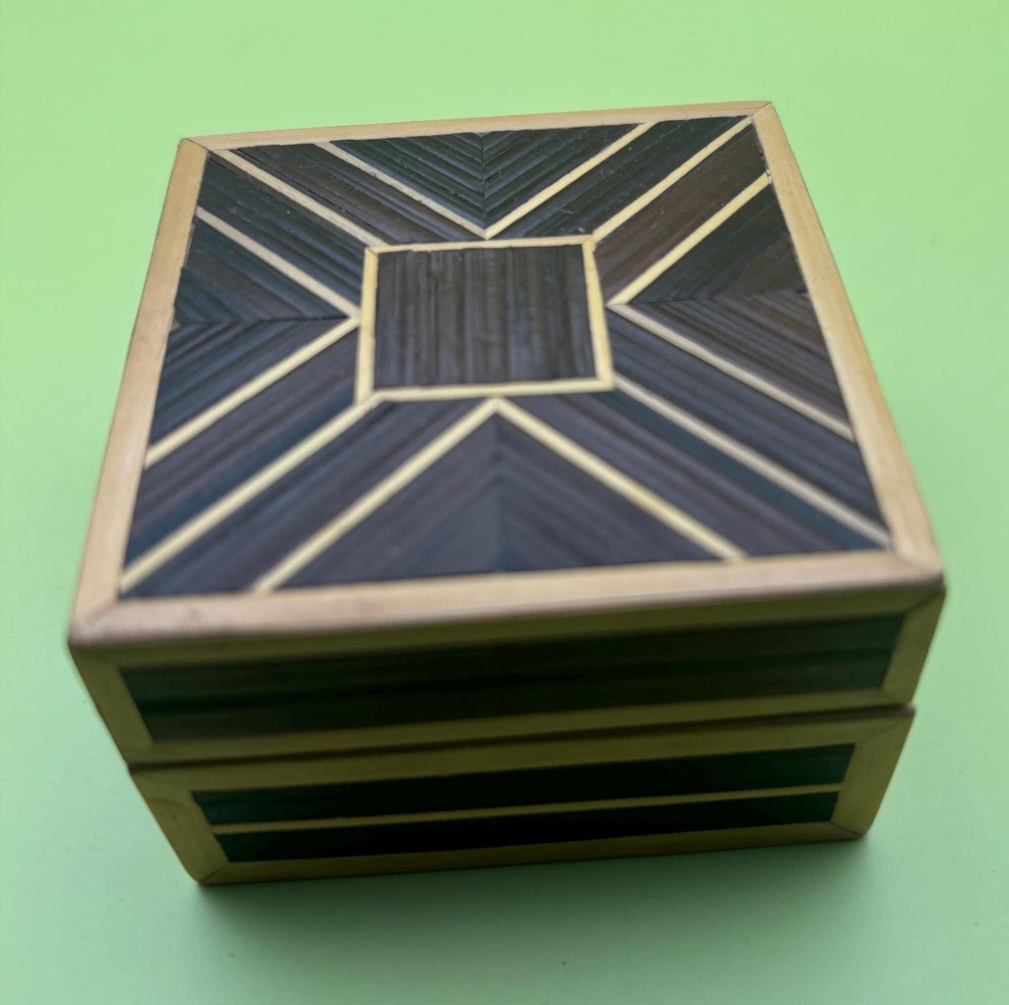 Vintage Wood with Marquetry Inlay Jewelry Box Trinket Box Lover Antiques and Vintage