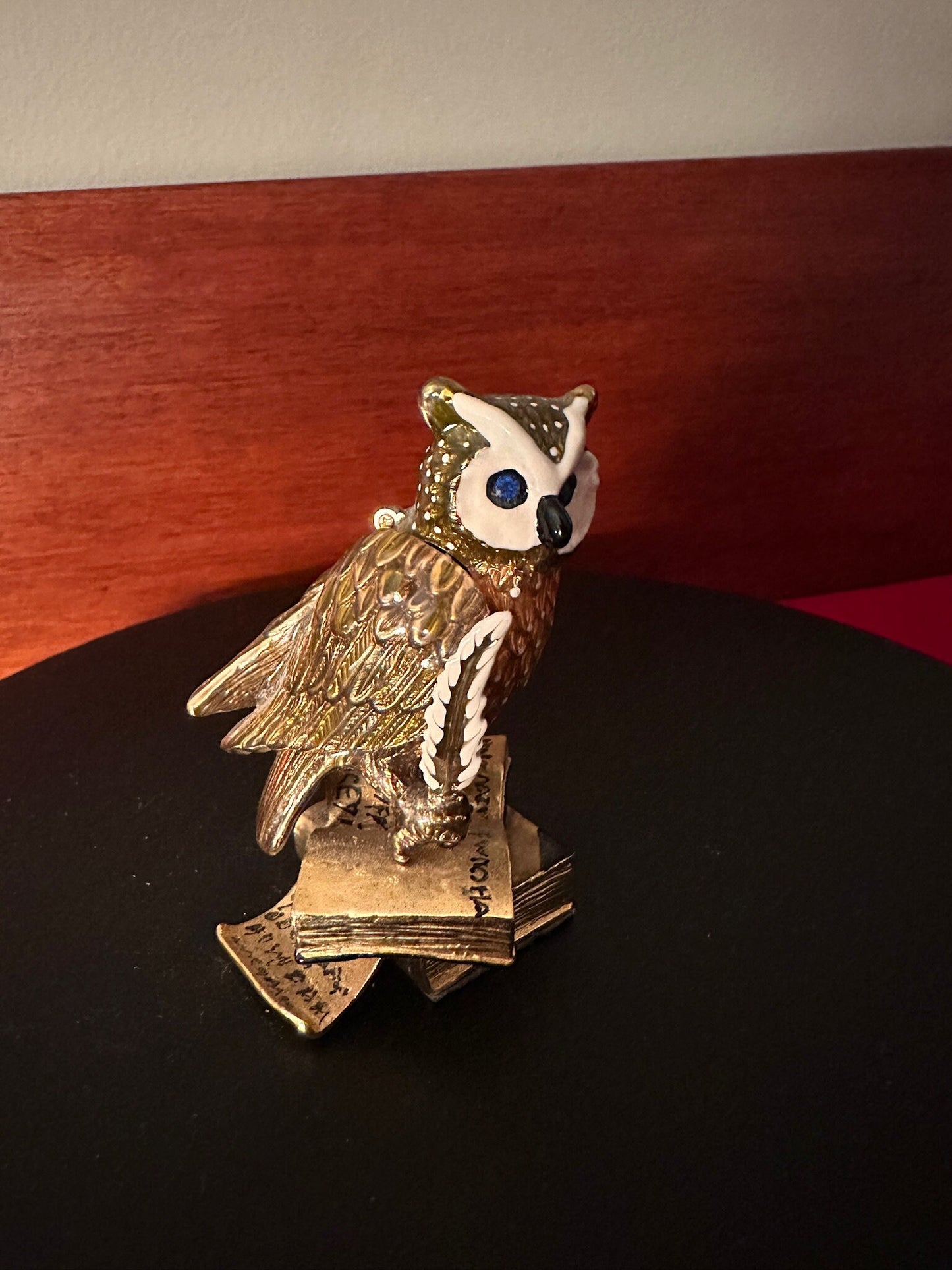 Vintage Enameled Owl Trinket Box on Books: Unique Owl Collection