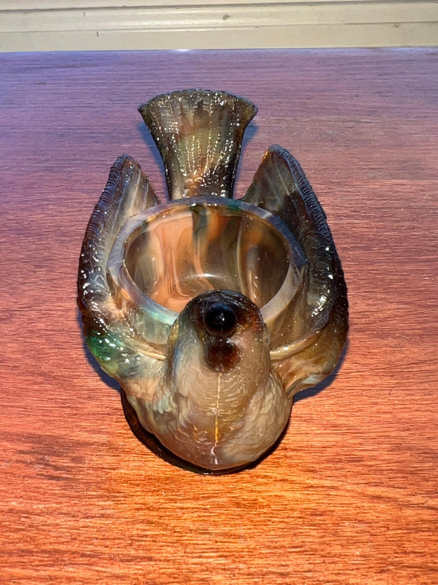 Vintage Boyd Glass Rooster Salt Cellar: Brown Slag Art Glass