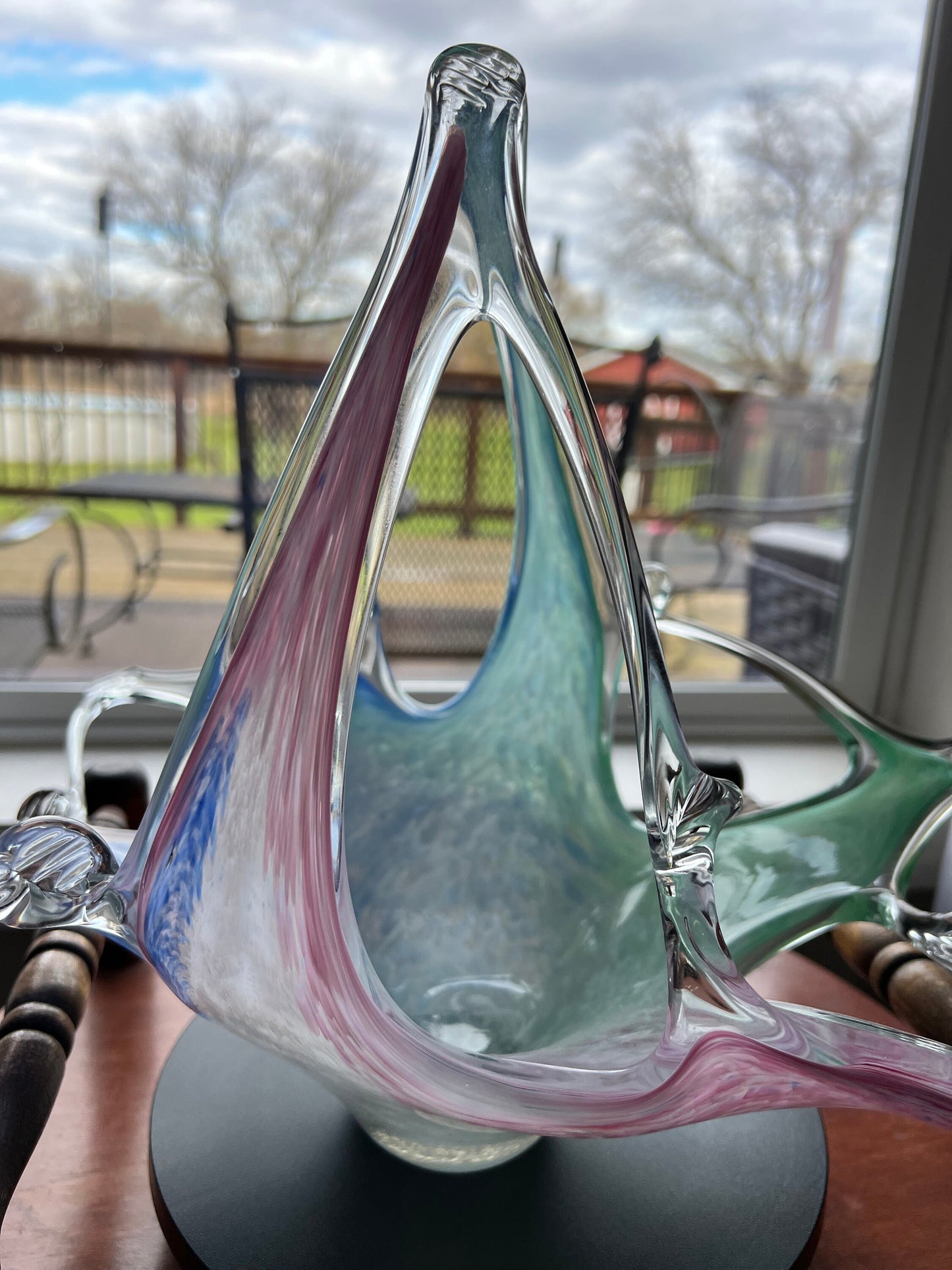 Vintage Murano Art Glass by Lavorazione, Murano Large Blown Glass Bowl, Murano Large Basket, Blue Pink Green Art Glass, Lover Antiques