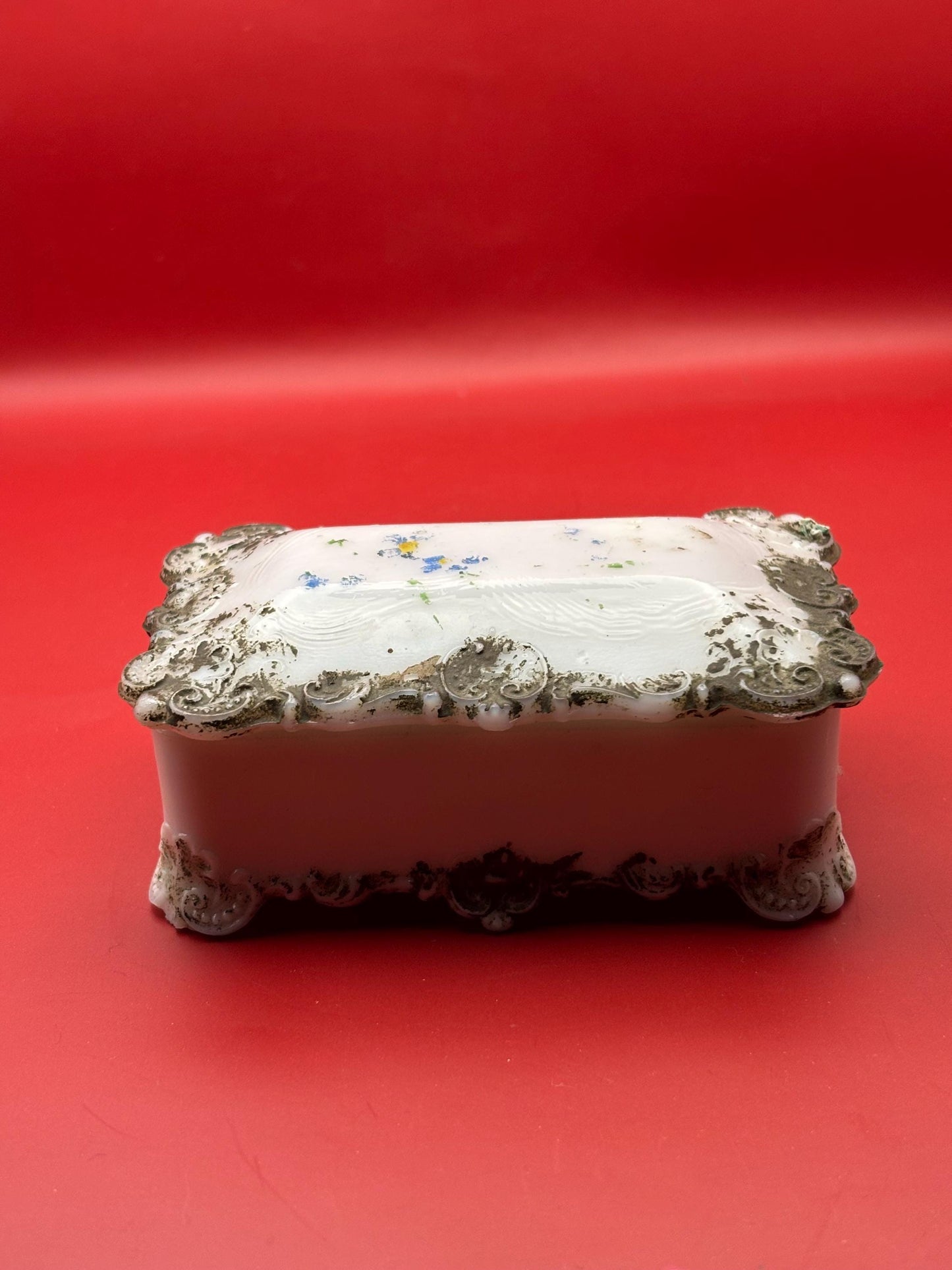 Antique Victorian Milk Glass Trinket Box by Dithridge & Company Circa 1800's