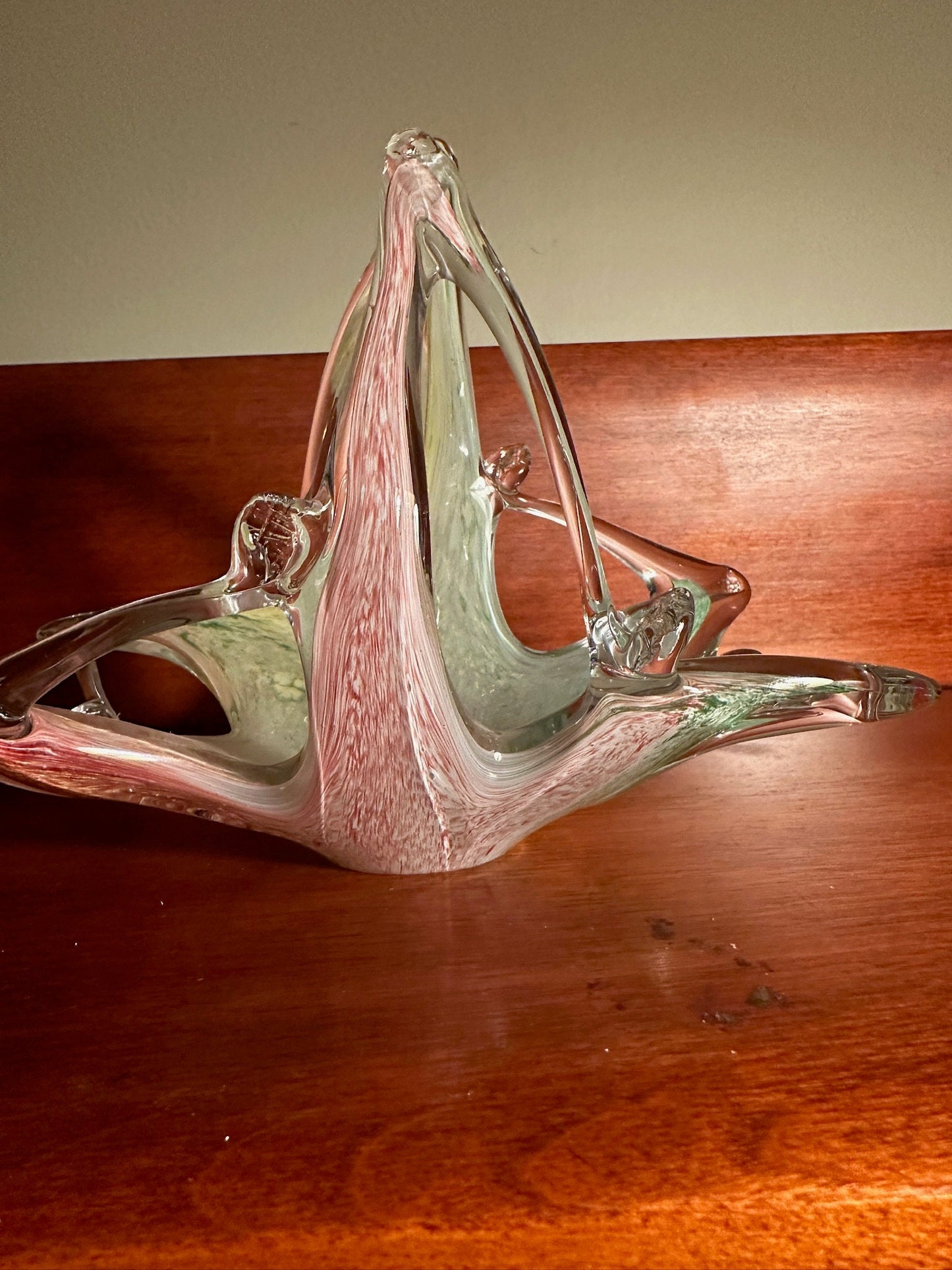 Vintage Murano Art Glass Bowl by Lavorazione: Pink, Blue, Green