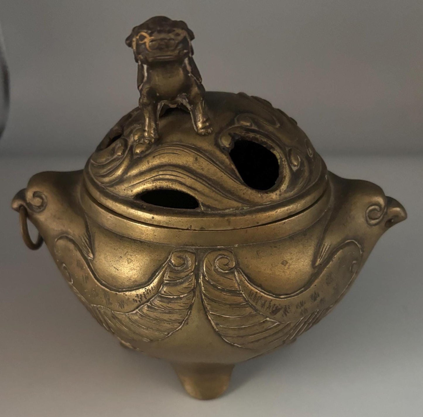 Antique Bronze Chinese Censer Incense Burner Bowl with Lid Koro with Foo Dog Lover Antiques and Vintage
