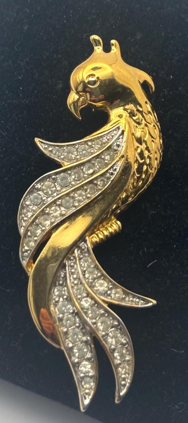 Van Dell Gold Rhinestone Parrot Brooch