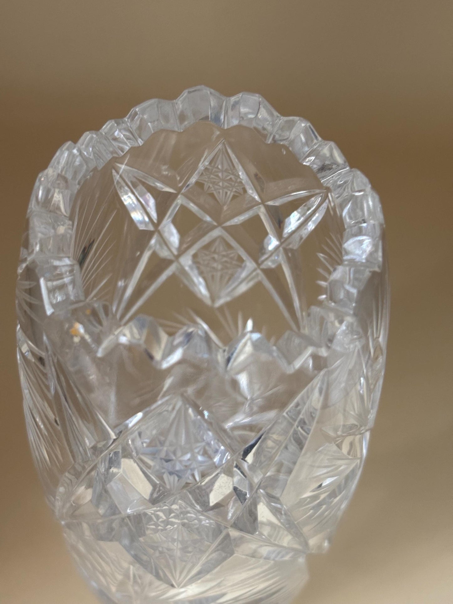 Antique Sawtooth Crystal Bud Vase, Bohemian Star Cut Glass, Lover Antiques and Vintage