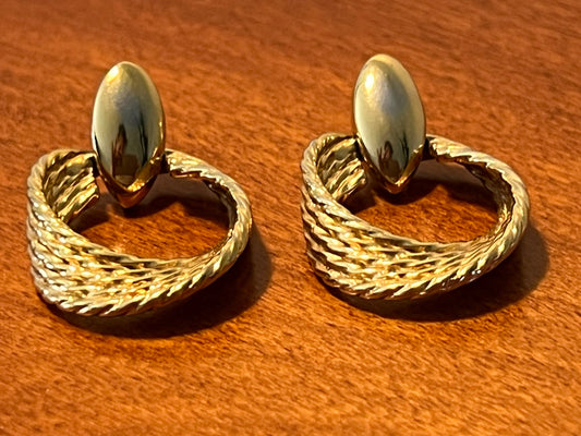 Vintage Classy Twisted Goldtone Roped Loops PIERCED Earrings jewelry