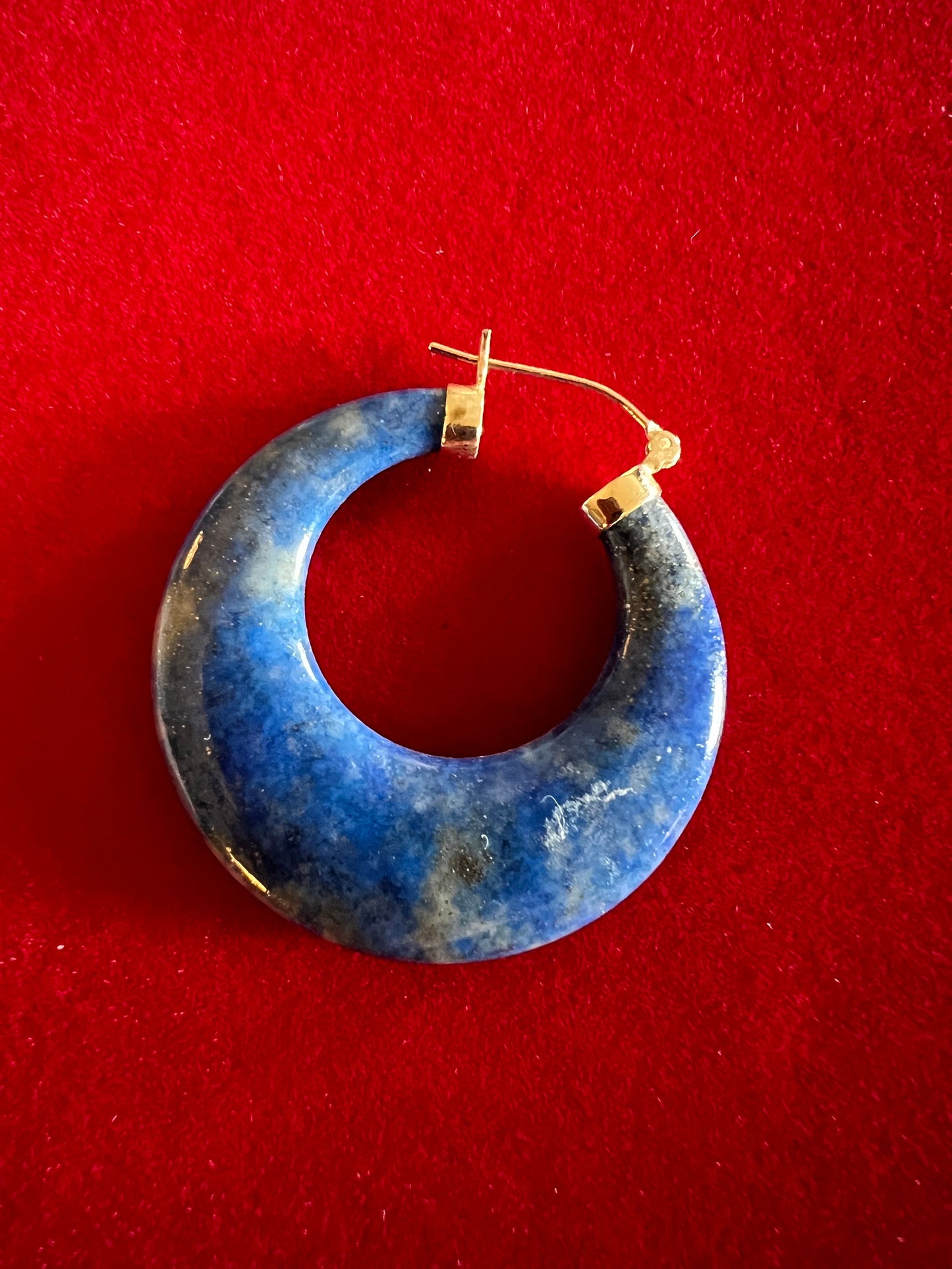 Vintage 14K Gold Lapis Hoop Earrings, Yellow Gold Jewelry
