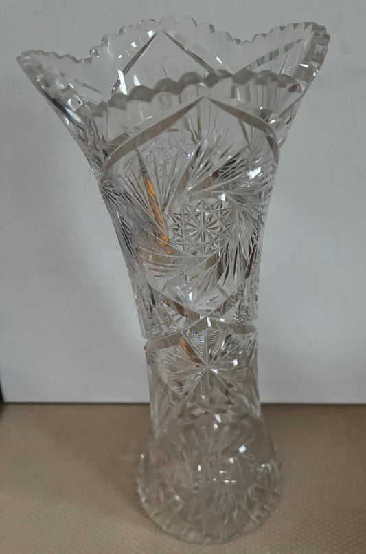Antique American Brilliant Period Cut Crystal Corset Sawtooth Vase ABP Cut Crystal American Cut Glass Lover Antiques and Vintage