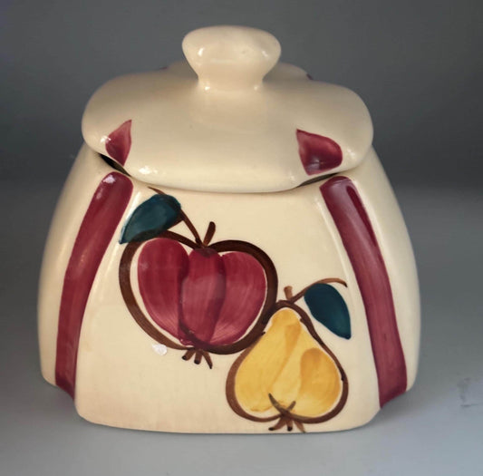 Purinton Pottery Canister Jar with Apple Pear Design, Drip Jar & Lid, Hand Painted Slipware Design