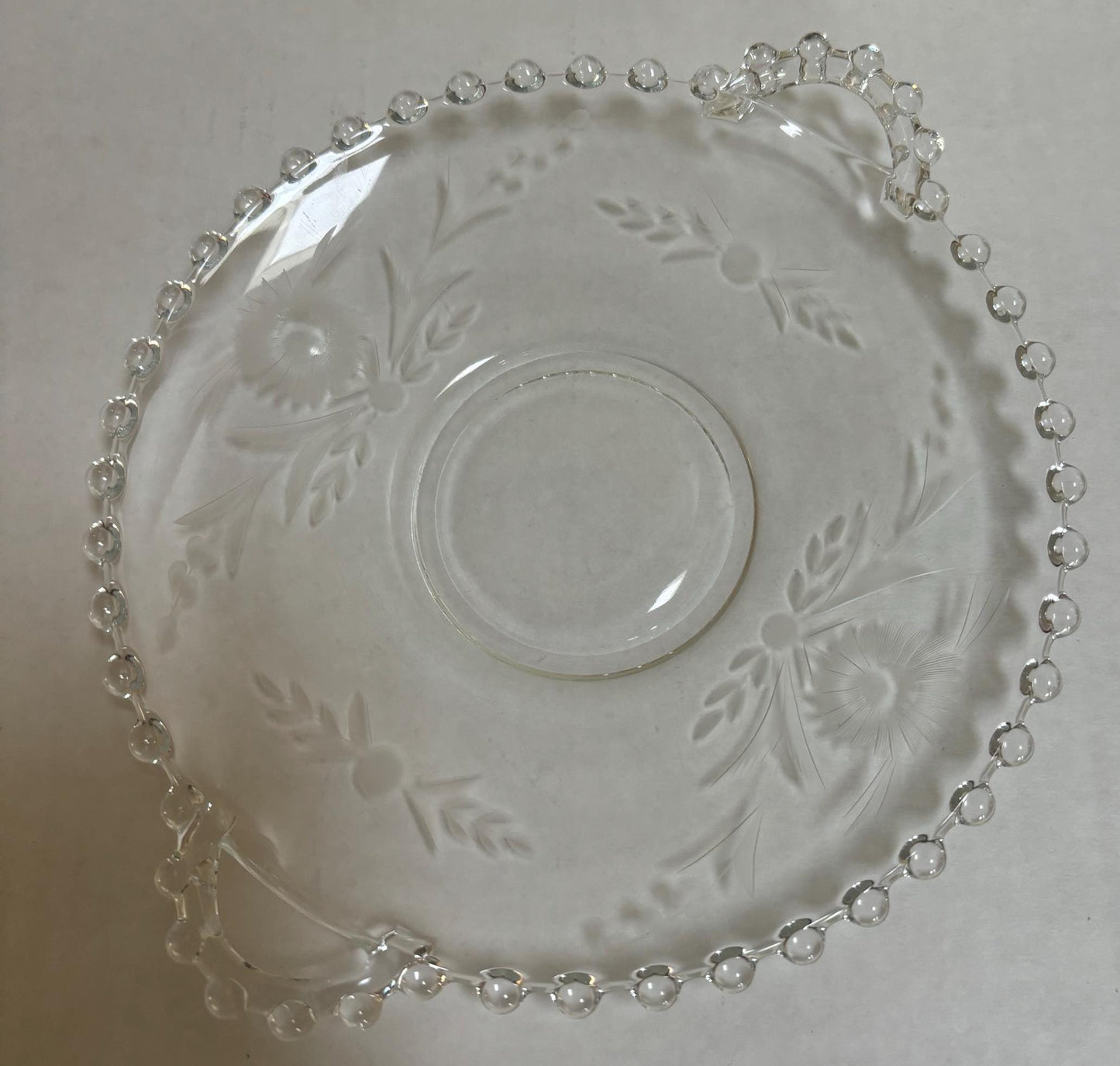 Antique Imperial Beaded Glass Candlewick Etched Glass Plate Platter Lover Antiques and Vintage