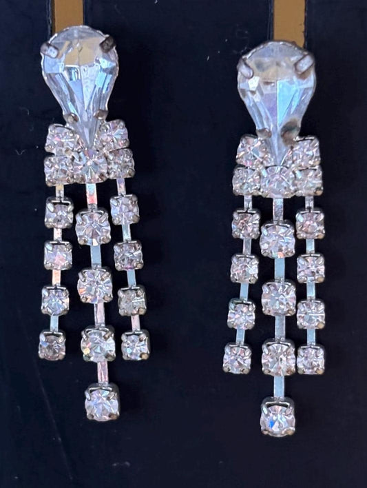 Rhinestone Drop Silver Earrings, Dangle Jewelry