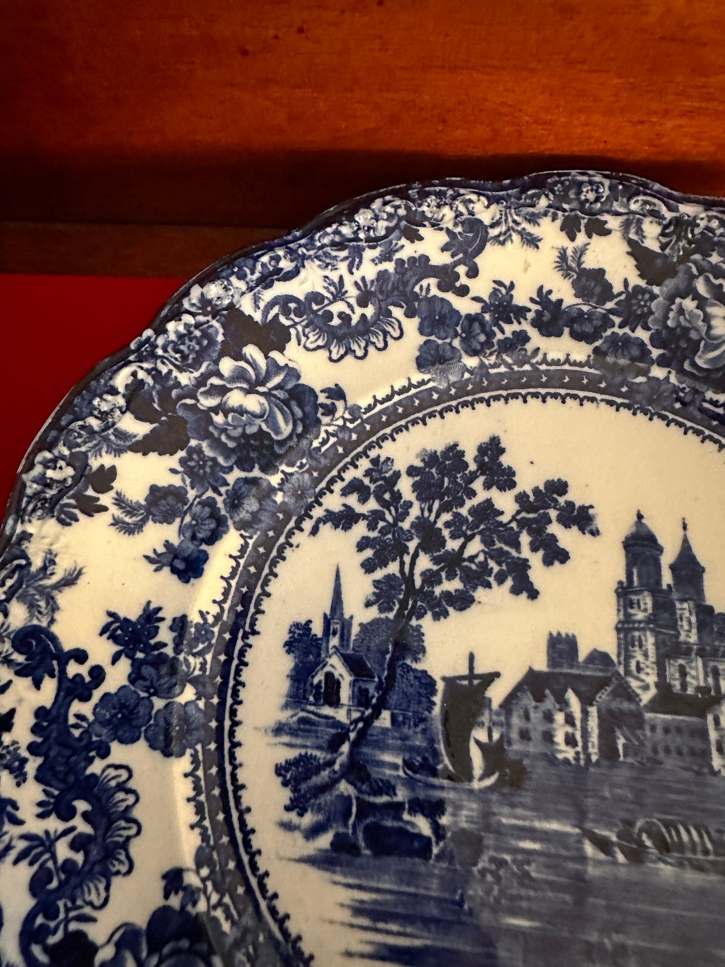 Antique Cobalt Blue Flow Plate: 10" Decorative Wall Hanging