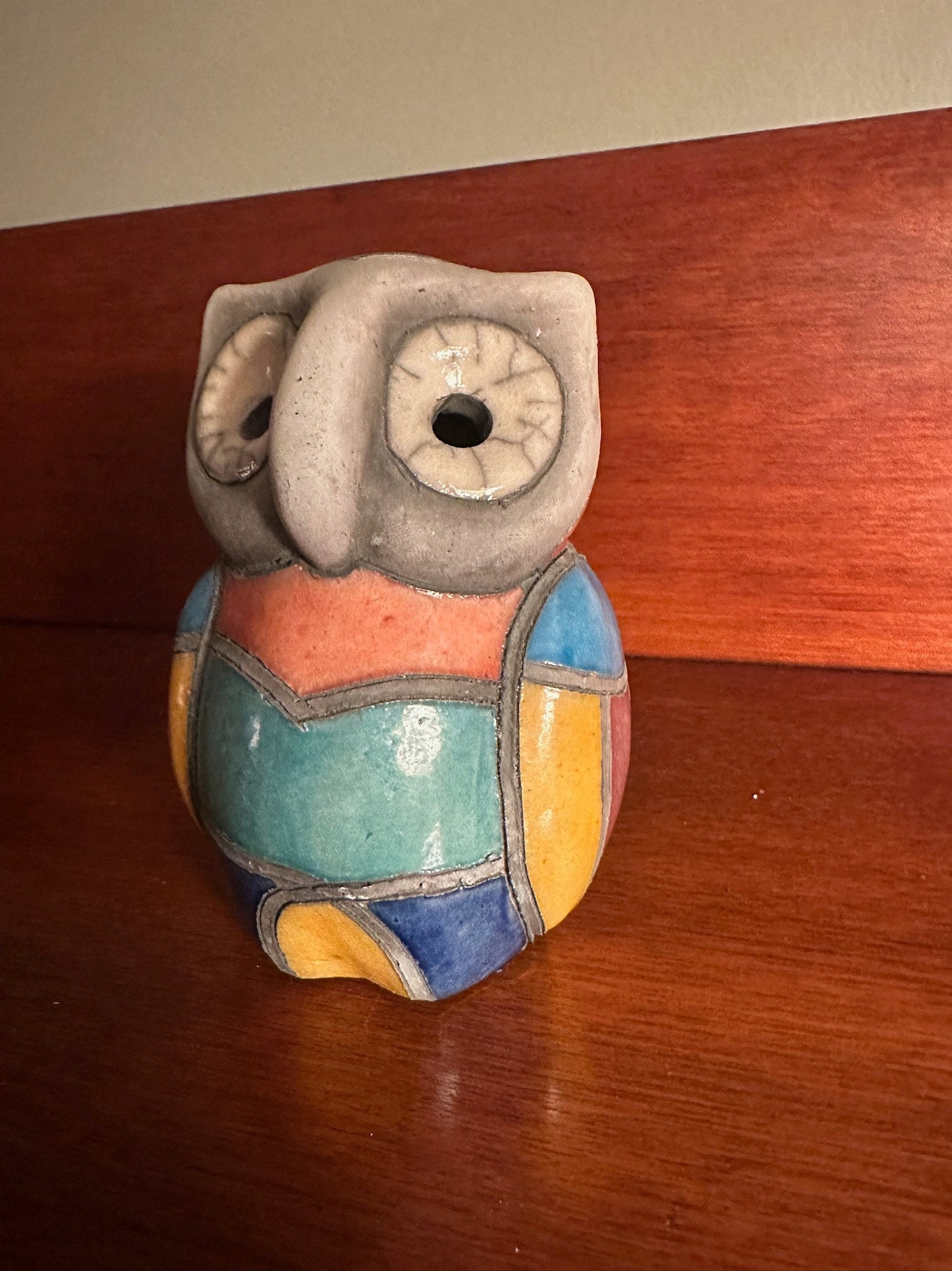 Vintage Mosaic Pottery Owl Figurine - South African Art