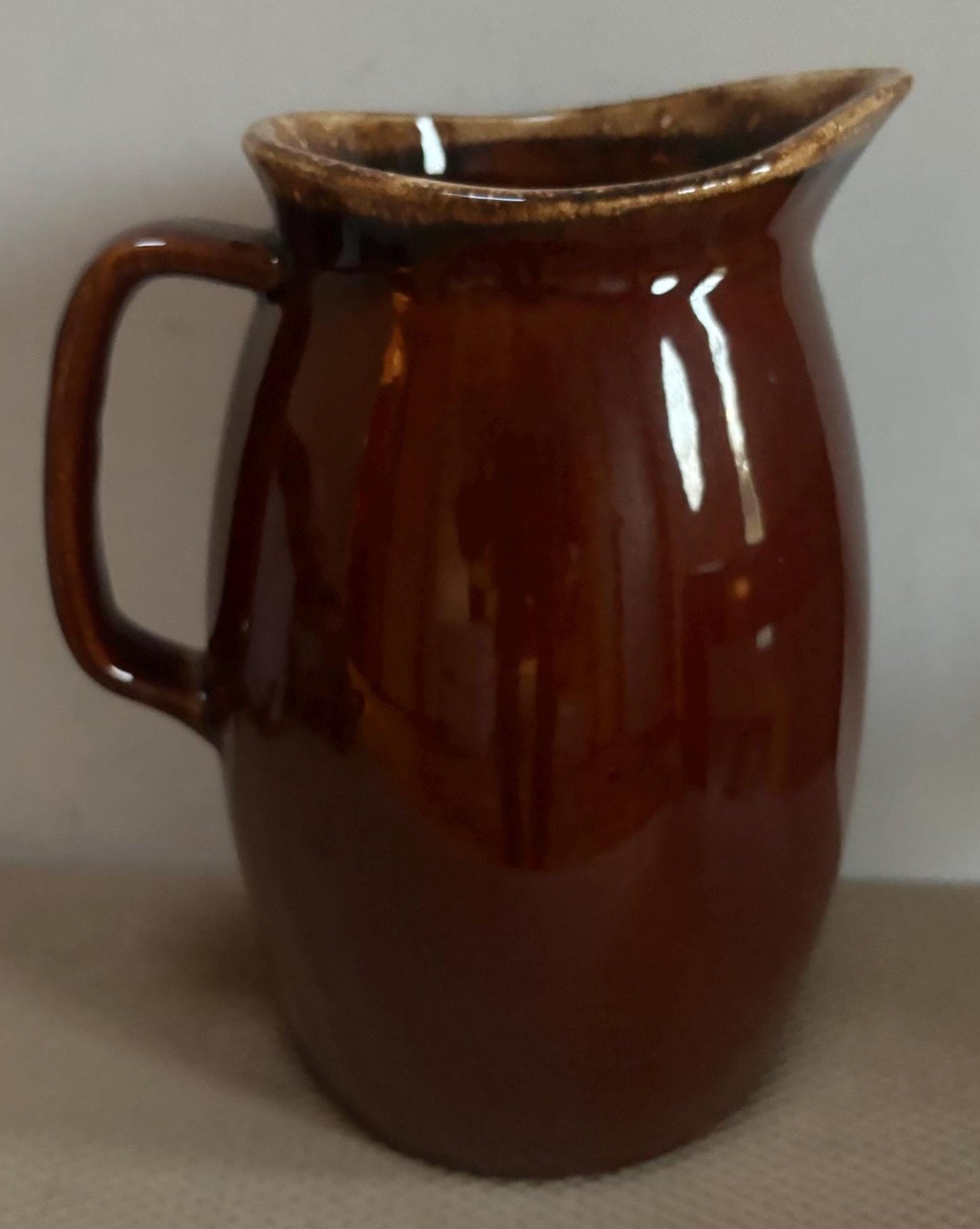 Hand Dripped Glazed Pottery Pitcher with Handle Brown Rust Lover Antiques