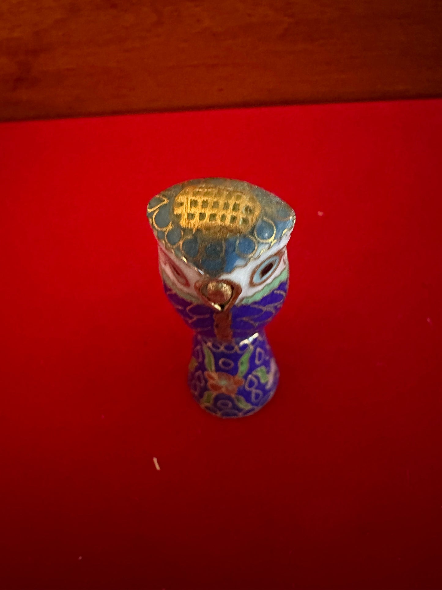 Vintage Cloisonné Enamel Owl Figurine: Cobalt Blue Brass Statue