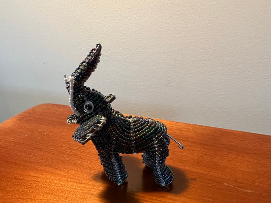 Vintage Beaded Elephant Ornament: Iridescent Beadwork Figurine