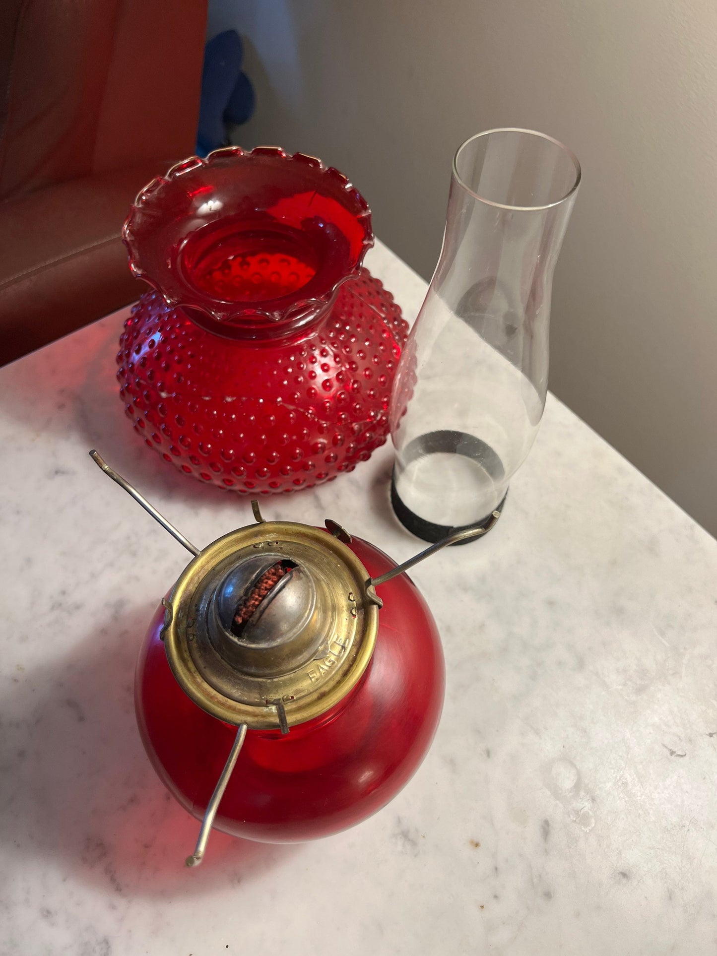 Vintage Fenton Ruby Red Hobnail Glass Lamp Lover Antiques and Vintage