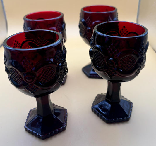 Vintage Collection of 9 Avon Ruby Red Glasses Wine Goblets Red Glass Cups Lover Antiques and Vintage