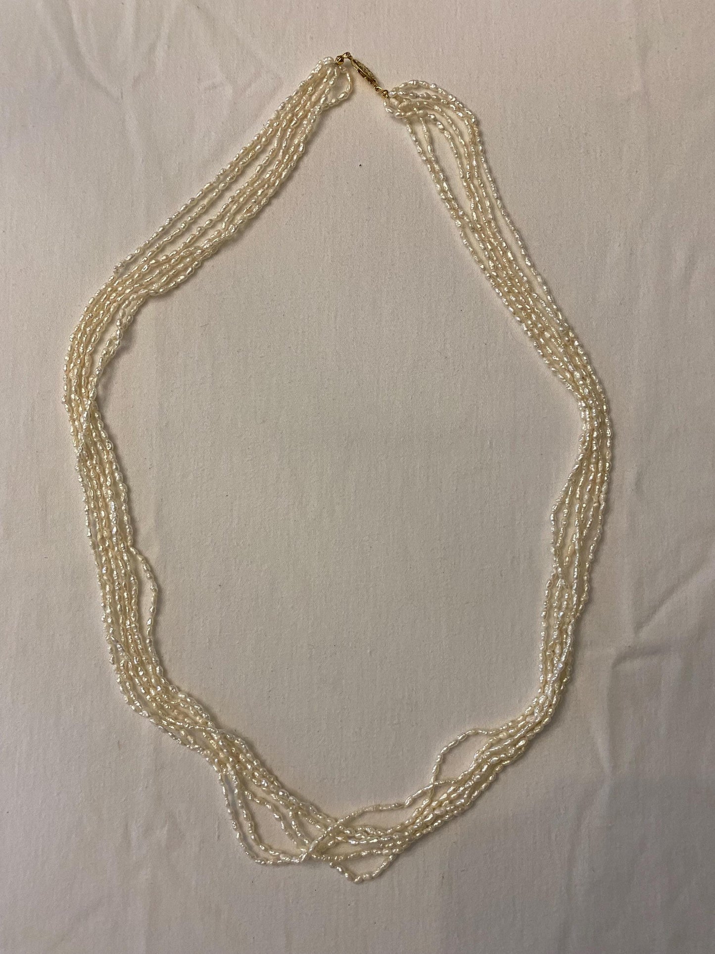 Vintage 6-Strand Pearl Necklace, Off White Beaded Design Jewelry