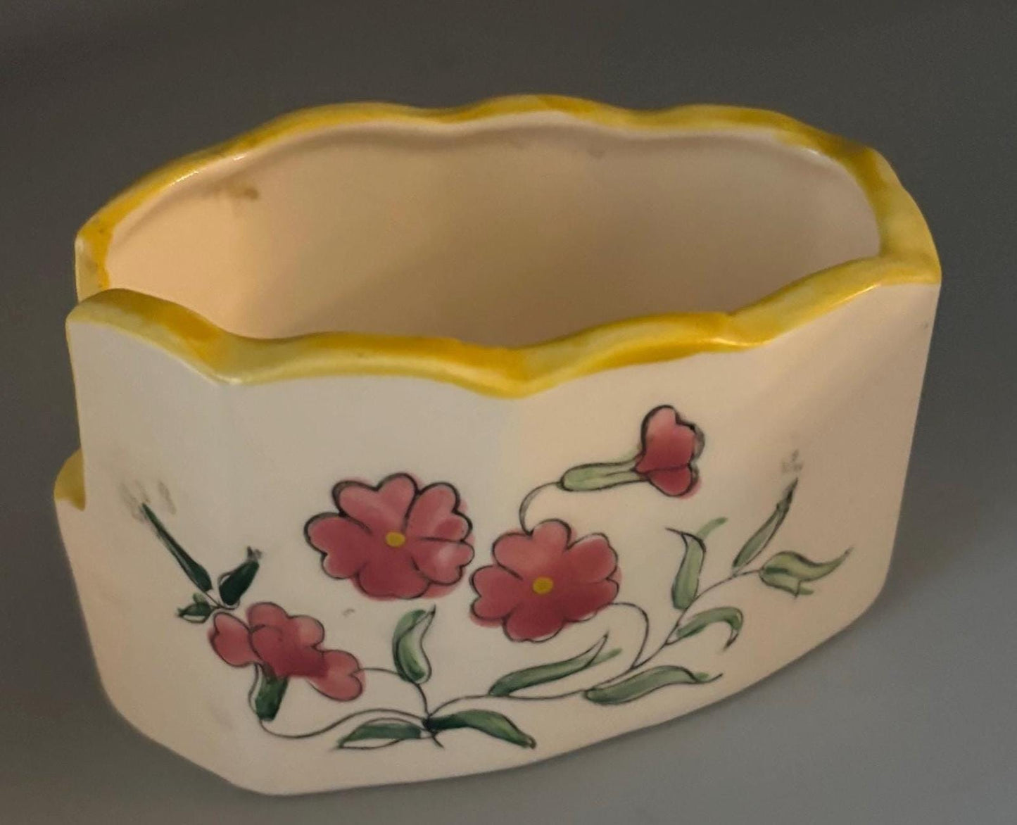 Vintage Ceramic Spoon Rest with Rose Design Spooner Spoon Caddy Hand Painted Lover Antiques and Vintage