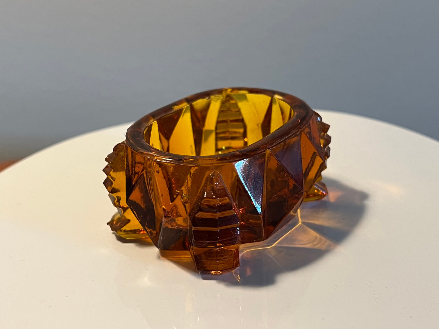 Vintage Amber Cut Glass Toothpick Holder: Rectangular Sugar Dish