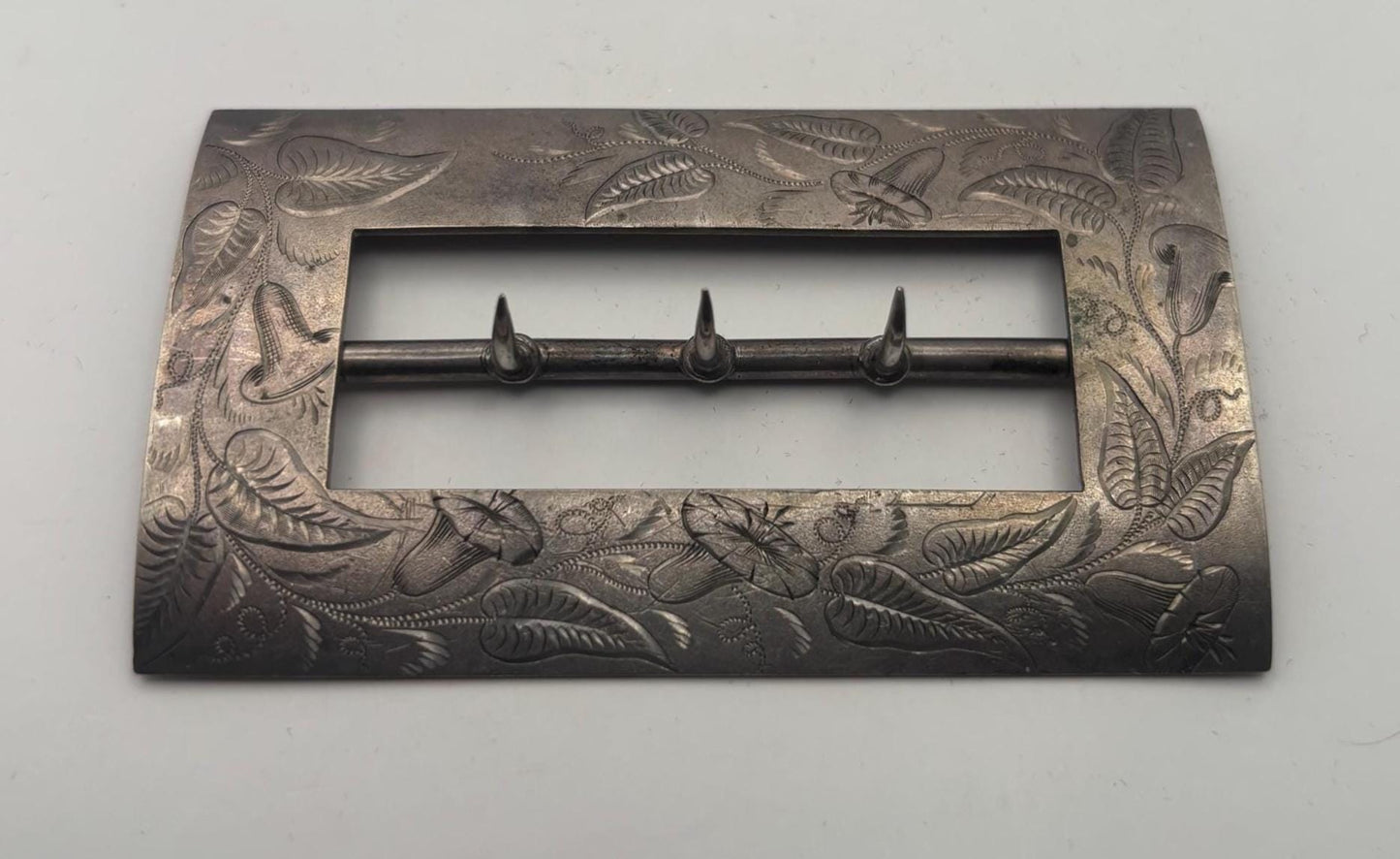 Antique Sterling Silver Belt Buckle Sash, Engraved Flowers Floral