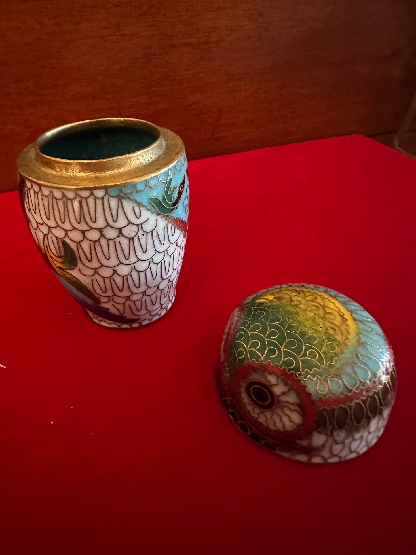 Vintage Cloisonné Enamel Owl Trinket Box with Brass Base