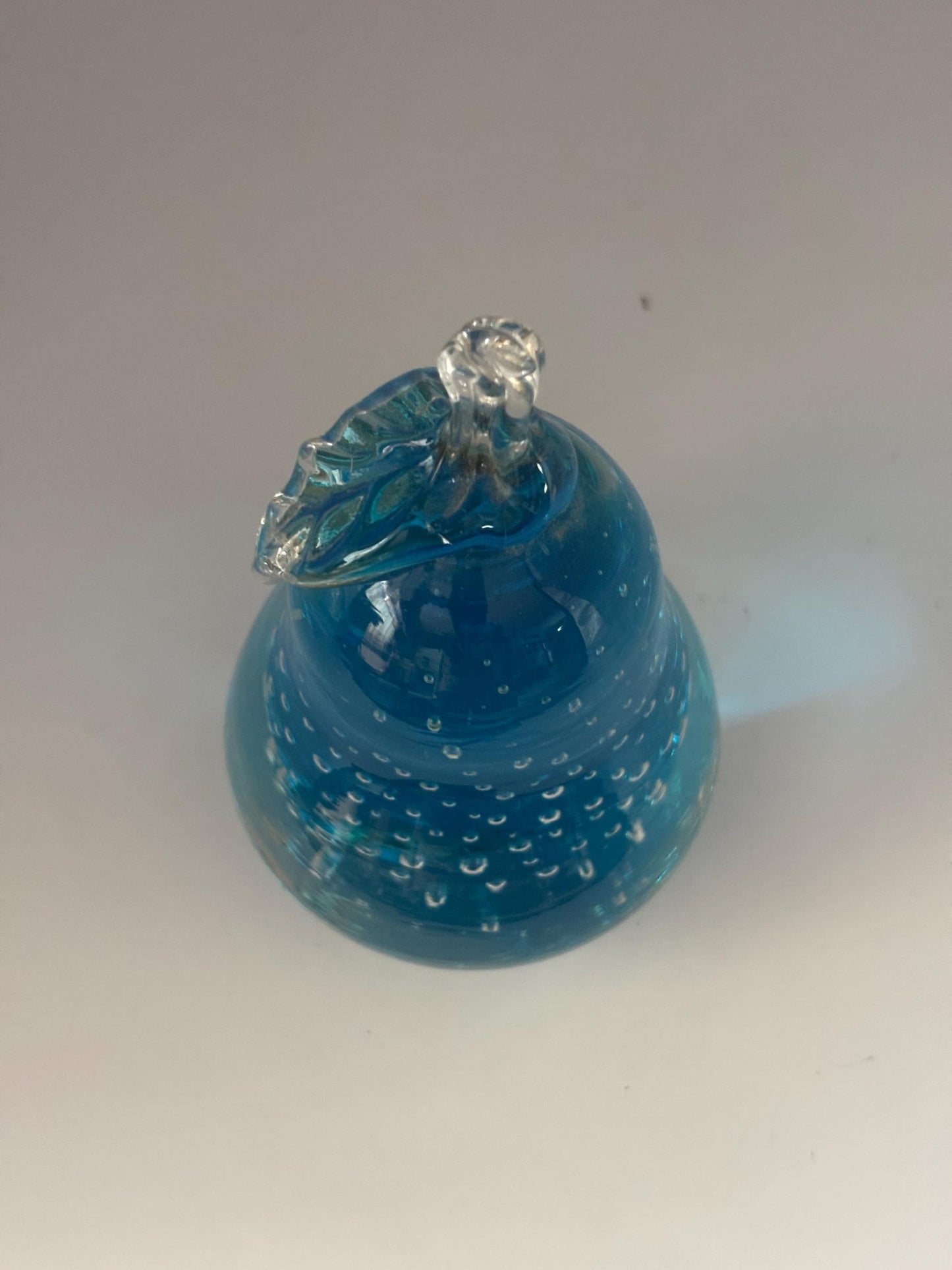 Vintage Aqua Glass Pear Bullicante with Controlled Bubbles 4.5 Inch Hand Blown Paperweight