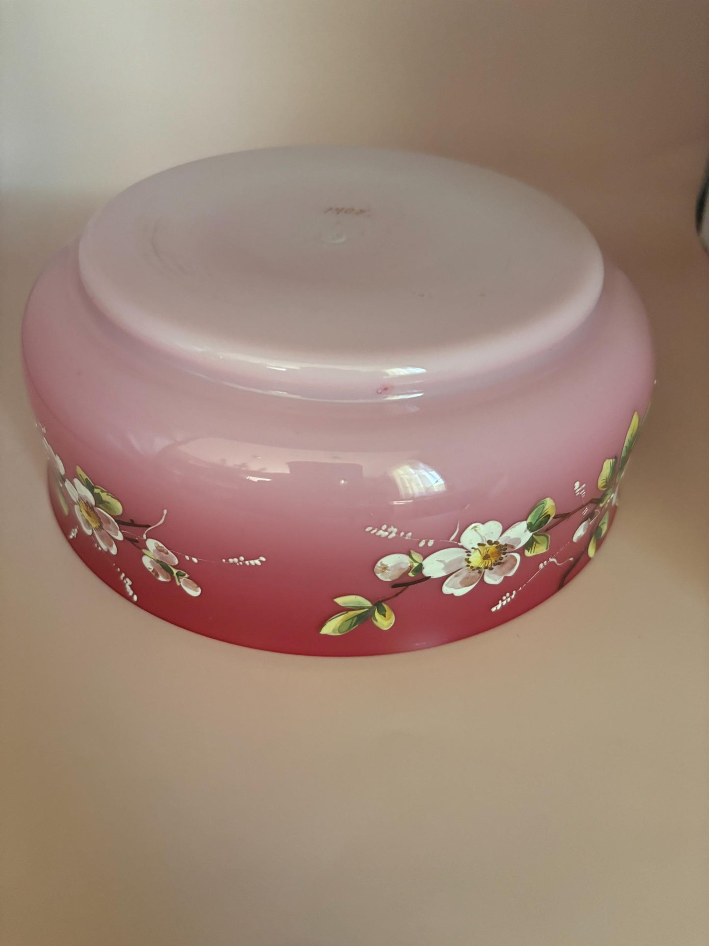 Vintage Hand Painted Bowl Pink/Red Hombre Glass Dish Signed 1408 on bottom Japanese Large Encased Glass Bowl Lover Antiques and Vintage