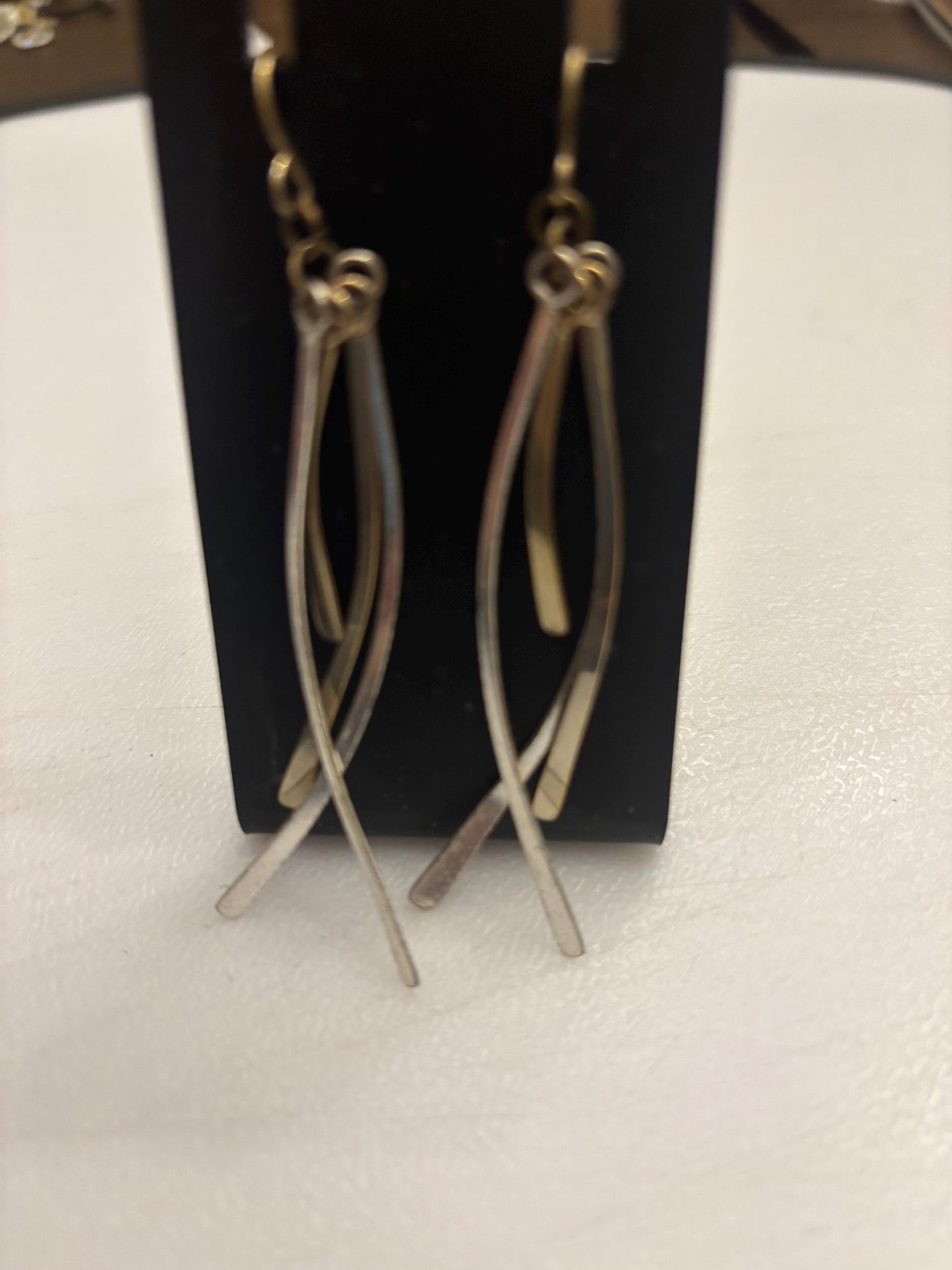 Vintage Peter James Sterling Silver, Long Dangle Brass & Bronze Earrings, Lover Antiques and Vintage