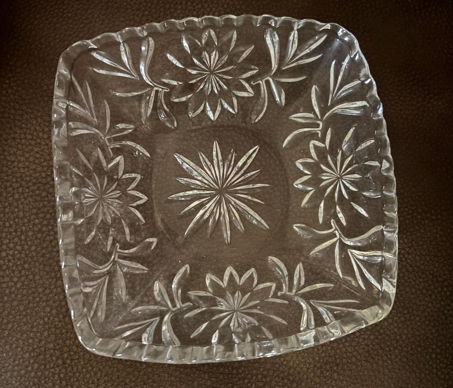 Vintage Square Crystal Glass Candy Nut Dish, Crystal Serving Dish, Antique Cut Glass Nut Plate, Elegant Tableware, Lover Antiques