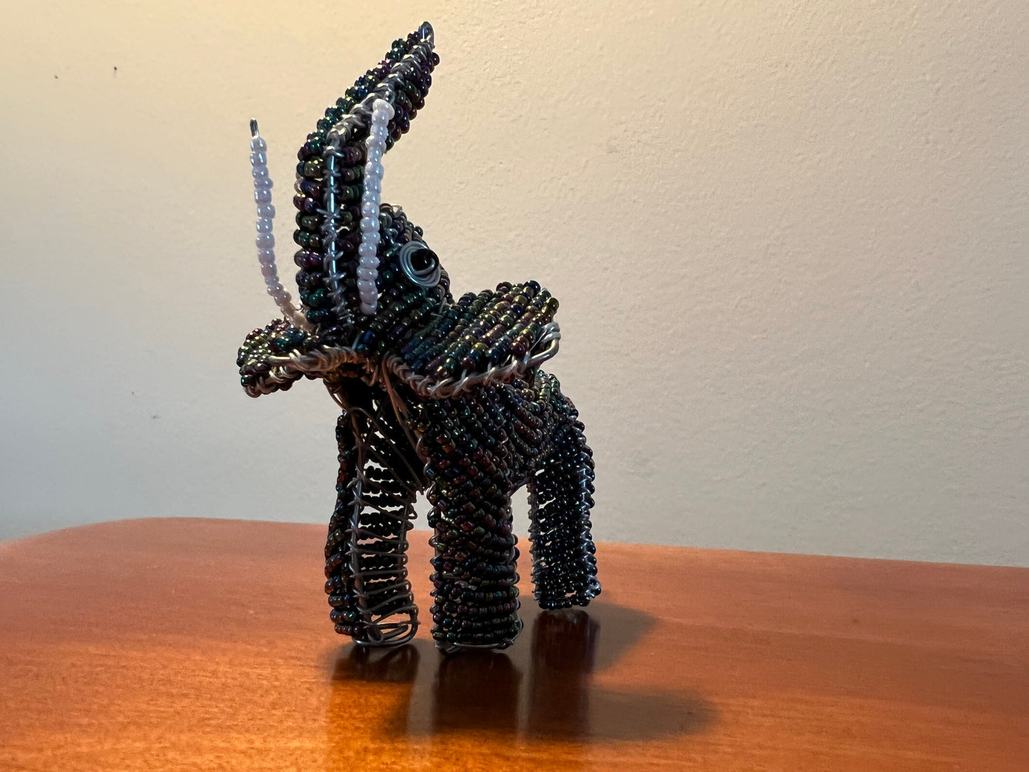 Vintage Beaded Elephant Ornament: Iridescent Beadwork Figurine
