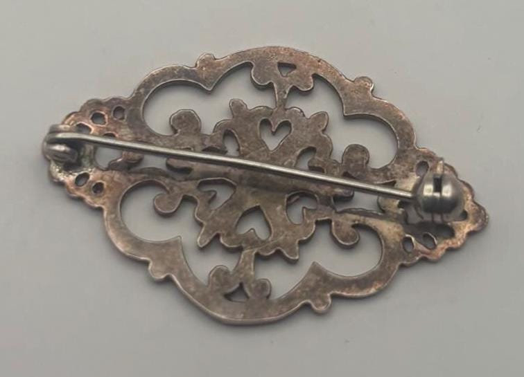 Vintage Sterling Silver Open Work Floral Pin Brooch Lover Antiques and Vintage