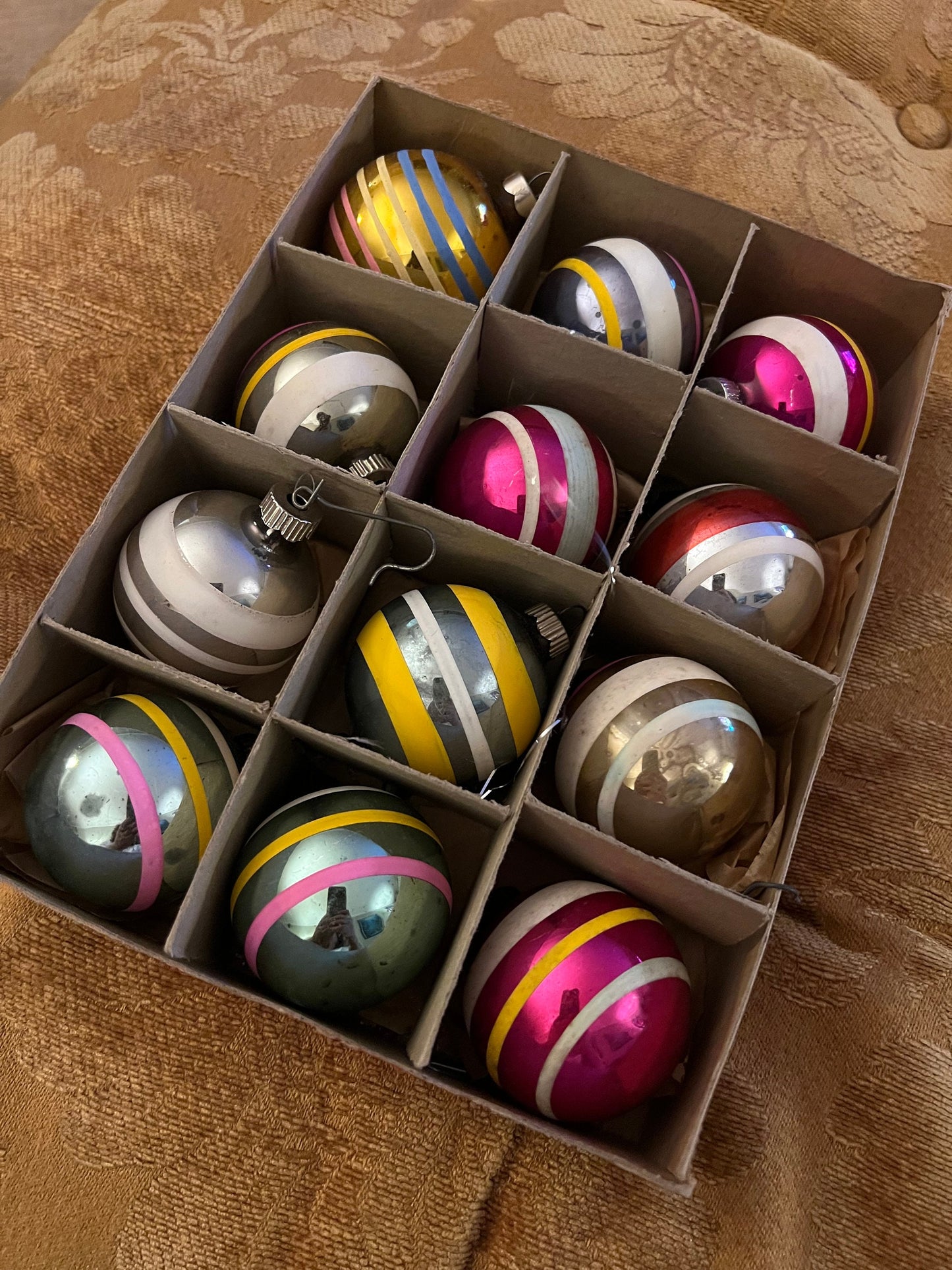 Vintage Shiny Brite Glass Ornaments - Set of 12 in Original Box