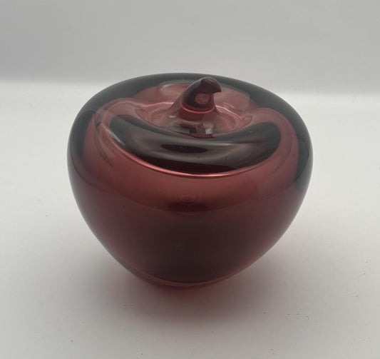 Blenko Amethyst Glass Apple Paperweight Vintage 3.5 Inch Hand Blown Decorative Art