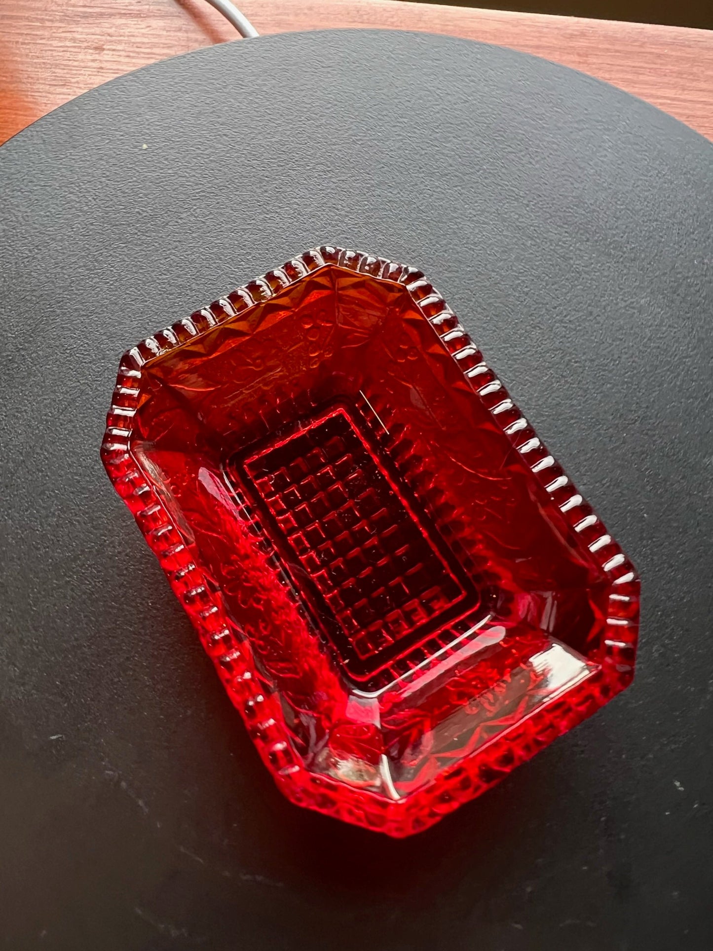 Vintage Ruby Red Amberina Glass Dish: Toothpick Holder, Candy Dish