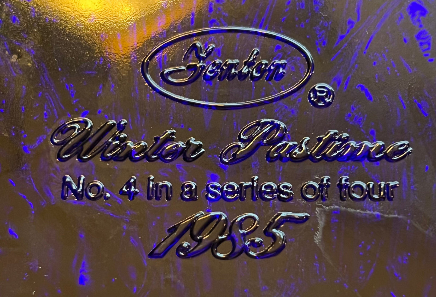 Vintage Fenton Winter Pastime Plate: Carnival Iridescent Purple Blue Glass