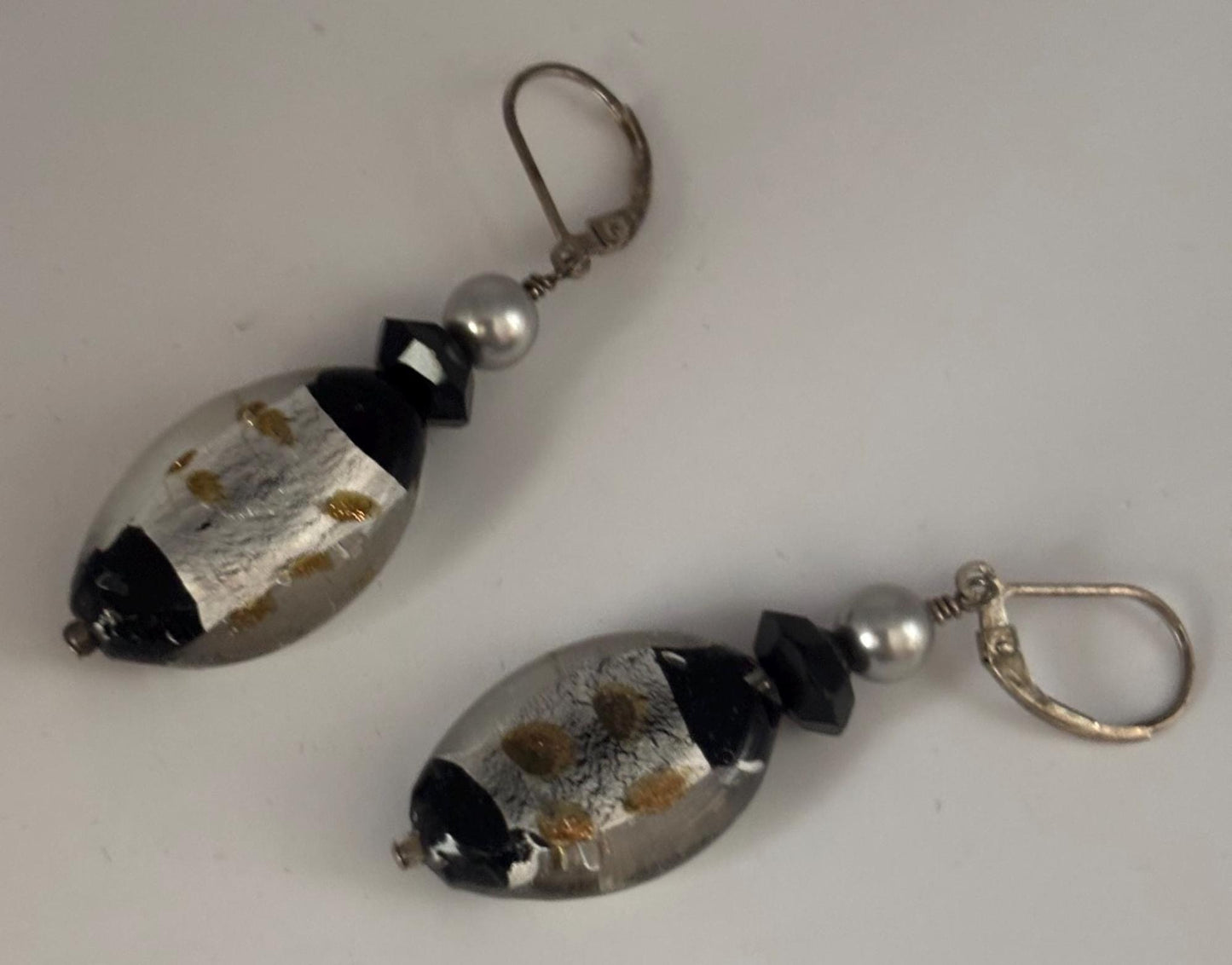 Vintage Silver Black & Copper Lampwork Beads with Czech Black Crystal Swarvoski Grey Pearls Lover Antiques and Vintage