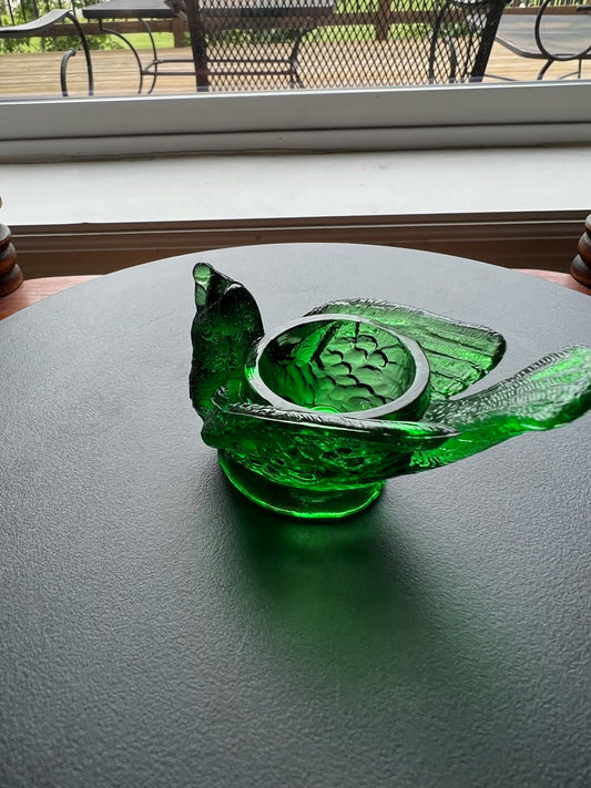 Vintage Green Degenhart Art Glass Rooster Salt Cellar Dish