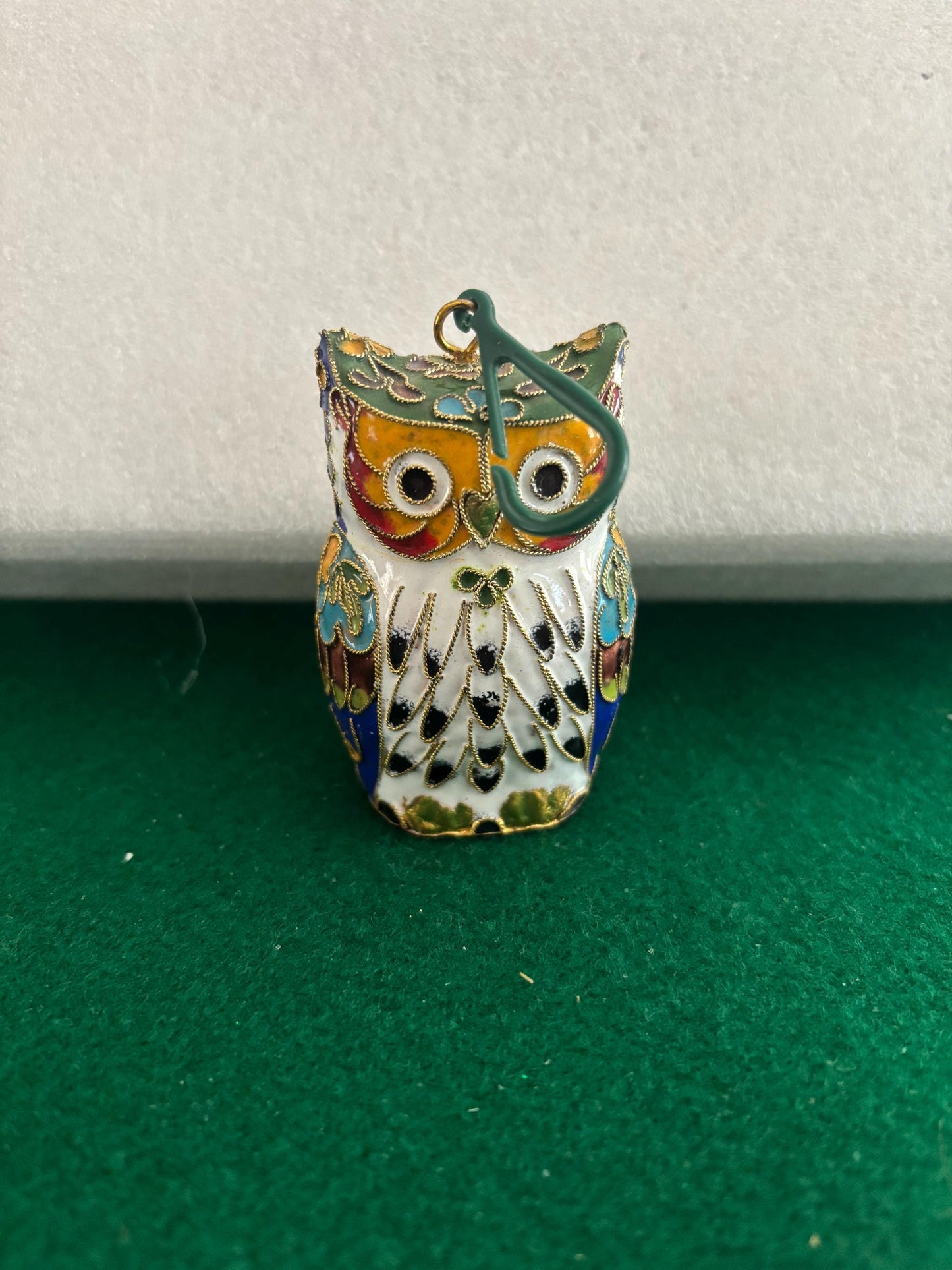 Vintage Cloisonné Enameled Owl Statue: Brass Owl Figurine