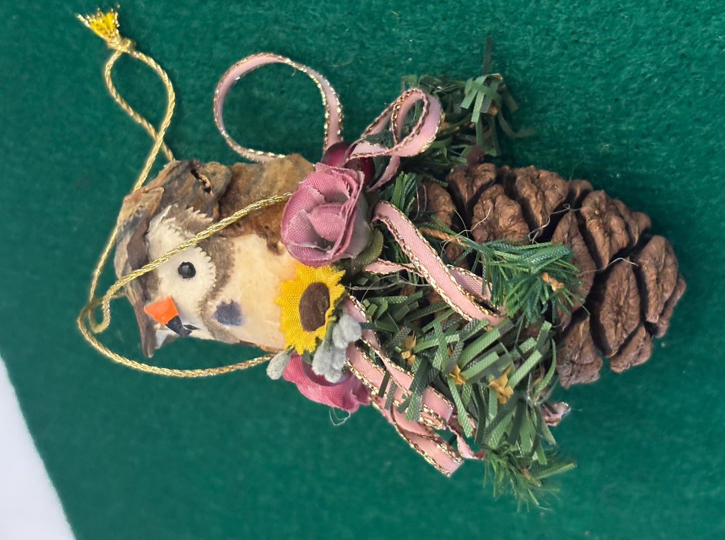 Vintage Owl in Pinecone Basket Ornament Gift For Her Lover Antiques and Vintage